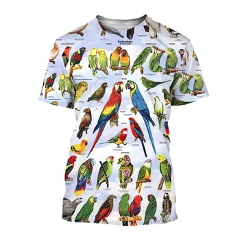 Летние модные футболки с изображением попугая для мужчин, повседневные футболки с 3D принтом, топы в стиле хип-хоп с круглым вырезом и коротким рукавом