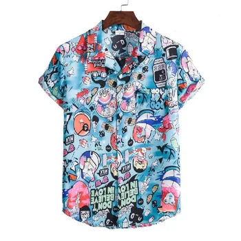 Летние мужские рубашки с животным рисунком, 3D-принт, мода для отдыха, Пляжные сорочки с коротким рукавом, Женские топы, Гавайские топы Оверсайз