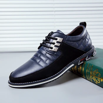 Летняя мужская повседневная обувь Модного бренда Classic Casual Мужская обувь из искусственной кожи Черного цвета, лидер продаж, Дышащая деловая мужская обувь на шнуровке B