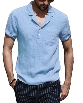 Летняя тонкая мужская повседневная рубашка с короткими рукавами, свободный топ, рубашка с короткими рукавами, однотонная минималистичная