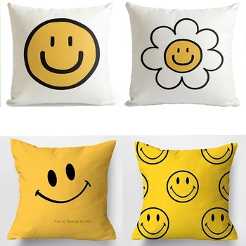 Милая желтая наволочка со смайликом, наволочки Sun Sweet Smile, наволочки для дивана-кровати, наволочка для домашнего декора, декоративные подушки для кровати
