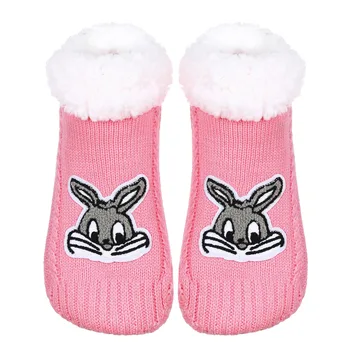 Милые пушистые носки-тапочки с ручками в виде животных для женщин, Зимние вязаные плюшевые носки, нескользящие пушистые домашние носки, Подарки-Rabbit