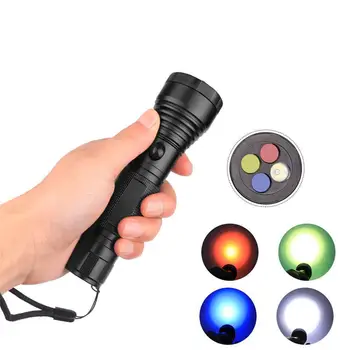 Многоцветный светодиодный тактический фонарик 4 Цвета В 1, перезаряжаемый, красный, зеленый, синий, белый, RGB, меняющий цвет подсветки для кемпинга, рыбалки