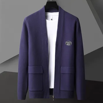 модный кардиган высокого класса на молнии, мужская шаль, Весна-осень 2023, Новый бренд, повседневный свитер с вышивкой, вязаное пальто