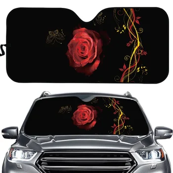 Модный Принт с красной розой, Универсальный Солнцезащитный козырек на лобовое стекло автомобиля, Защита от ультрафиолета, Универсальные аксессуары для наружного интерьера, Термостойкость