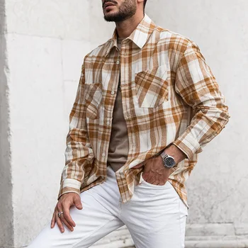 Мужская рубашка с длинным рукавом, Весенне-осенняя новая динамичная молодежная повседневная рубашка большого размера в клетку в стиле колледжа