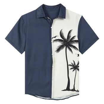 Мужские гавайские рубашки в стиле ретро, рубашки в цветном блоке, топы с отложным воротником, рубашка с коротким рукавом для отпуска, путешествия, Пляж