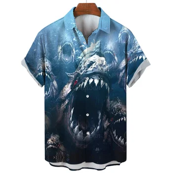 Мужские Рубашки Piranha 2023 Marine Animal 3d Caual Гавайская рубашка Мужская Летняя Модная Рубашка Для Мужчин На Уличных Пуговицах С Короткими Рукавами Топ