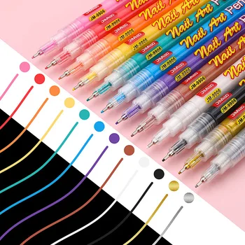 Набор ручек для нейл-арта 12 цветов, акриловый маркер, художественная роспись граффити, канета, Абстрактные линии цветов, лак для ногтей, тонкие перья