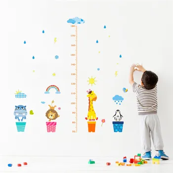 Наклейка для измерения роста милых животных, украшение детской комнаты, настенная роспись с жирафом, наклейки для дома 