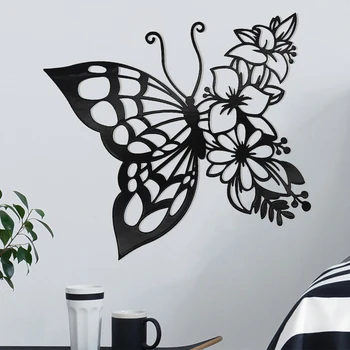Настенный художественный металлический декор с черной бабочкой, простая установка, украшение дома, вывеска для спальни, гостиной, сада, офиса