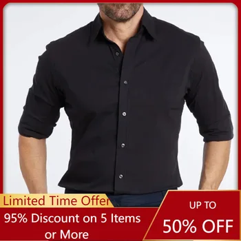 Неглаживающаяся мужская рубашка из оксфордского текстиля, мужская однотонная мужская рубашка делового джентльмена на молнии с длинными рукавами, мужская повседневная одежда в британском стиле
