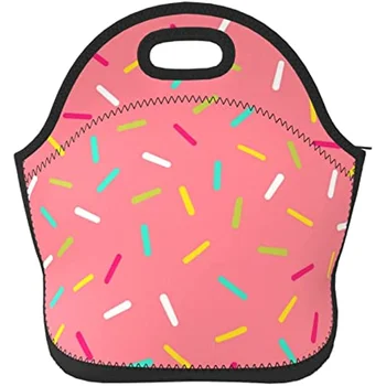 Неопреновые сумки для ланча, изолированный милый ланч-бокс, многоразовая водонепроницаемая сумка-холодильник для работы, школы, пикника-Donuts