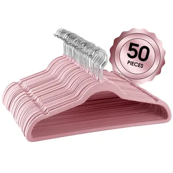 Нескользящие бархатные вешалки для одежды, 50 шт., розовые
