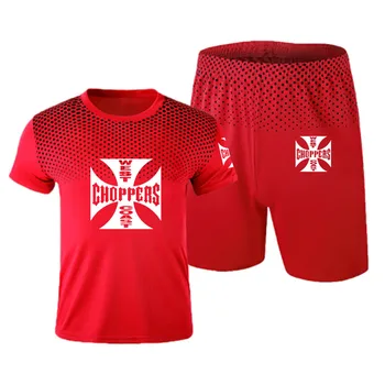 Новые мужские футболки из высококачественного хлопка, впитывающие пот, костюм с логотипом West coast, Летняя мужская спортивная одежда для фитнеса, комплект с коротким рукавом