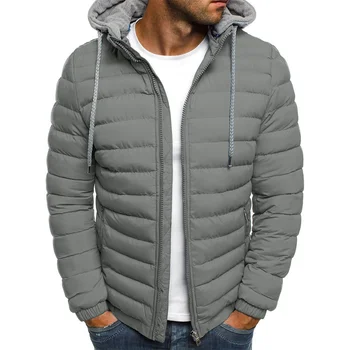 Осенне-зимняя новая мужская хлопковая куртка с капюшоном, утолщенный пуховик, пальто, однотонные куртки с капюшоном и длинными рукавами на молнии, верхняя одежда