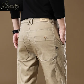 Осенние новые мужские повседневные брюки-карго с большим карманом, модные однотонные мужские деловые брюки цвета хаки в классическом стиле.