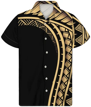 Повседневная рубашка в стиле полинезийского племени, черная одежда с принтом Косраэ, дышащая и мягкая, удобные короткие рукава