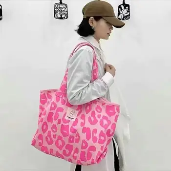 Повседневная холщовая сумка с леопардовым принтом большой емкости, студенческая осенне-зимняя сумка-тоут