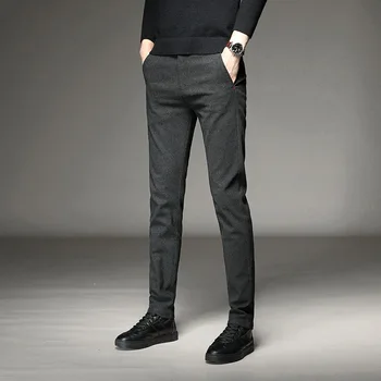 Повседневные мужские брюки Новая осенне-зимняя корейская версия мужских брюк с эластичными узкими ножками, молодежные деловые модные брюки