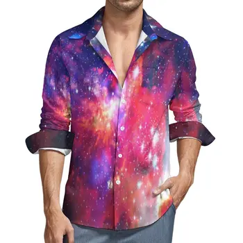 Повседневные рубашки CLOOCL Starry Space, мужская рубашка Galaxy Blue Sky с длинным рукавом, крутые блузки Harajuku, осенние топы с графикой