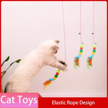 Подвесные игрушки для кошек, чтобы кошка и Котенок весело проводили время, Тренажер для игры с эластичной веревкой, Перо, Маленькая Мышка, палочка-дразнилка для кошек, игрушки для кошек