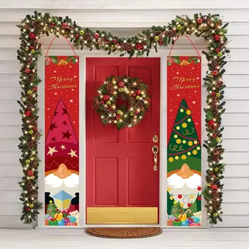 Подвесные праздничные Рождественские баннеры на дверях, многоразовые украшения с двустишиями в виде гномов с мультяшным рисунком для домашних вечеринок, многоразовые рождественские