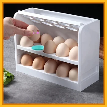Полка для яиц, органайзер на 30 сеток, для кухни, новый компактный футляр для хранения свежих яиц большой емкости, вращающийся держатель для яиц