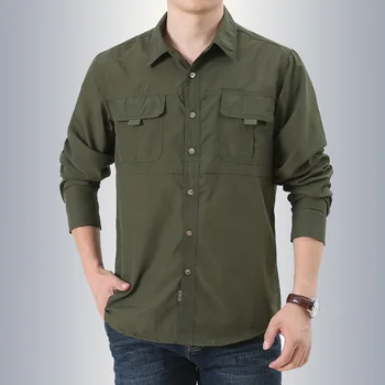 Походная рыболовная военная тактическая рубашка Мужская Дышащая быстросохнущая блузка с длинным рукавом Мужские уличные УФ-рубашки походная рубашка Кемпинг