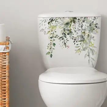 Практичная наклейка на туалет с зелеными листьями растений, макет сцены, наклейка для декора сиденья унитаза из ПВХ в ванной комнате