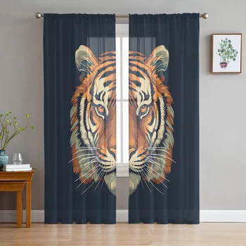 Прозрачные шторы с изображением животного с головой тигра для гостиной, спальни, Тюлевая занавеска для кухни, вуалевые шторы, жалюзи