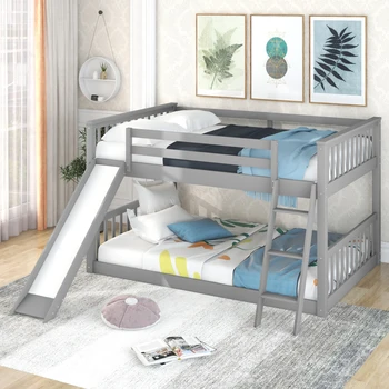 Простой дизайн, полностью заполненная двухъярусная кровать с откидной горкой и лестницей, современная двухъярусная кровать, удобная для детской спальни