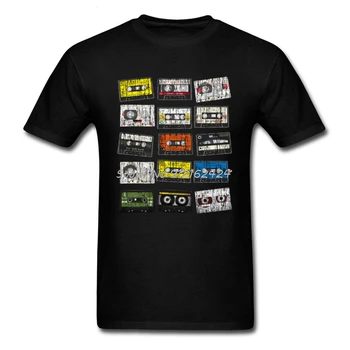 Ретро Винтажные кассеты, мужские футболки, хлопковые футболки с коротким рукавом, хип-хоп Мужские футболки, уличная одежда оверсайз