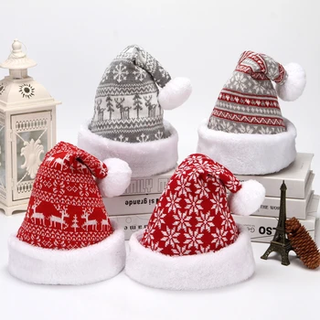 Рождественская вязаная шапка из снежинки и Лося, Зимняя утепленная Вязаная бархатная ткань, Рождественская шапка для взрослых, Новогодние подарки для вечеринки