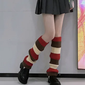 Рождественская теплая грелка для ног в полоску Красно-зеленого цвета, Трикотажные носки JK для телят, Японский наполнитель для чулок в стиле уличного хип-хопа