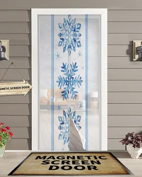 Рождественские Синие снежинки Магнитная Дверная занавеска Гостиная Спальня Домашняя Дверная занавеска с противомоскитной сеткой