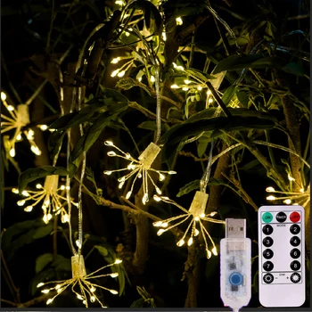 Рождественский гирляндный светильник на 50/100 светодиодов, USB / аккумулятор, фейерверк в виде одуванчика, лампа для сада, газона, Сказочная лампа, гирлянда, украшение для вечеринки