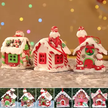 Рождественский домик из мягкой глины, креативный многоцветный светодиодный светильник, Подвесной Орнамент, Рождественская Елка, Подарок, Подвесной Кулон, Рождество