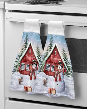 Рождественский Снеговик Подарочная коробка Полотенца для рук Кухонные салфетки из микрофибры для мытья посуды Ткань для чистки ванной Абсорбирующие Висячие полотенца