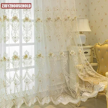 Роскошная Атмосферная оконная ширма, вышитая рельефными бусинами для ногтей, вилла в европейском стиле, Гостиная, спальня, белые шторы-ширмы