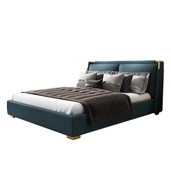 Роскошная Итальянская Европейская Современная Кожаная Двуспальная кровать С Серым каркасом Спальные Гарнитуры Мебель