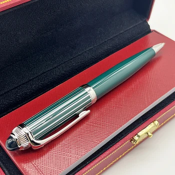 Роскошная классическая шариковая ручка синего и зеленого цветов из нержавеющей стали для неровного письма, гладкие офисные канцелярские принадлежности с драгоценным камнем