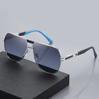 Роскошные мужские поляризованные солнцезащитные очки, Модные новые металлические очки в большой оправе с двойным мостом, оттенки Ретро-классических мужских солнцезащитных очков-пилотов