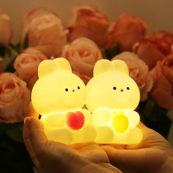 Светодиодный светильник Kawaii Rabbit, Художественное творческое украшение, настольная лампа для комнаты, Беспроводной Детский ночник, Милая Электронная свеча