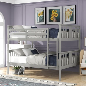 Серая Полностью заполненная двухъярусная кровать с лестницей для спальни, простая в сборке мебель для комнаты для гостей мебель для спальни в помещении