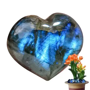 Сердце из кристалла лабрадорита, натуральный минерал в форме сердца, кристалл Рейки, полированный карманный камень, пальмовый камень Для естественного балансирования тела