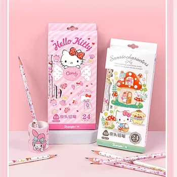 Серия Sanrio Hello Kitty, кожаная головка, деревянный карандаш, мультяшное сердце девочки, Учащиеся бесплатно затачивают карандашную ручку для рисования, письменные принадлежности.