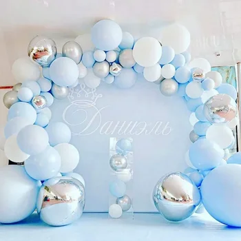 Синий Комплект Арки с Гирляндой из воздушных шаров Macaron для свадебного Душа ребенка, украшения для вечеринки в честь 1-го дня рождения мальчиков и девочек Air Globos