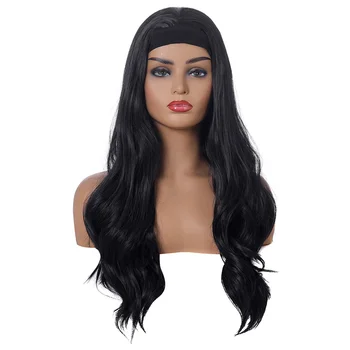 Синтетический парик с оголовьем, длинные волнистые натуральные черные парики для чернокожих женщин, модная лента для волос из ледяного шелка, бесклеевой парик для ежедневного использования