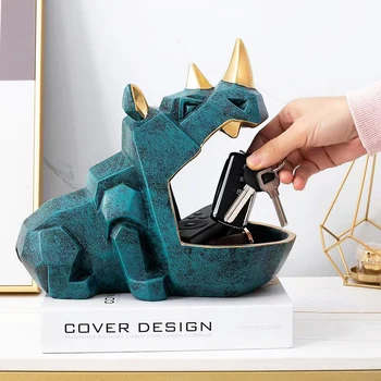 Скандинавская абстрактная геометрия, 3D носорог, коробка для хранения ключей, украшения для конфет, украшение стола, статуя собаки из смолы